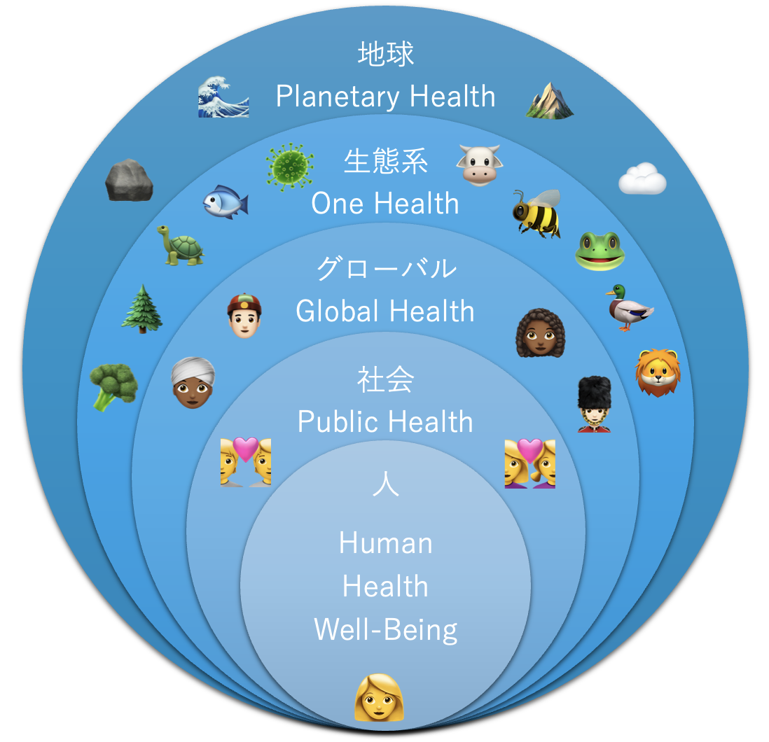 Planetary Health / One Health / Global Health 同心円図